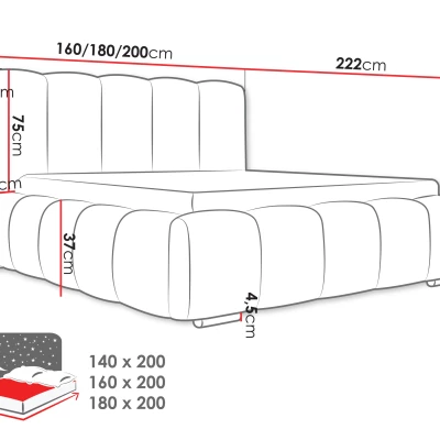 Čalúnená manželská posteľ 160x200 MIDKIFF - šedá