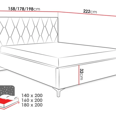 Čalúnená posteľ s úložným priestorom 140x200 ODYS - šedomodrá