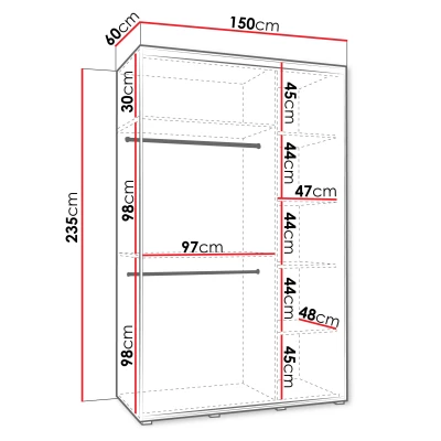Vysoká šatníková skriňa 150 cm HERONA - kašmír / čierna