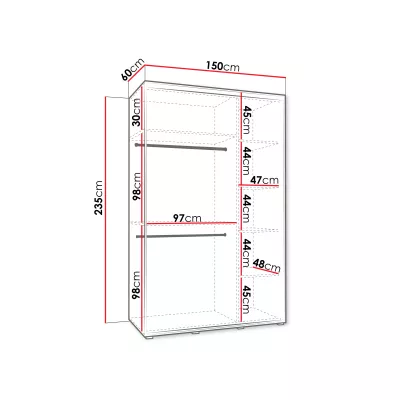 Vysoká šatníková skriňa 150 cm HERONA - kašmír / čierna