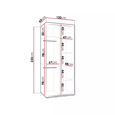 Úzka šatníková skriňa 120 cm HERONA - kašmír / čierna
