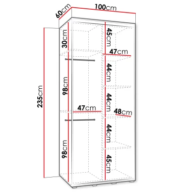 Úzka šatníková skriňa 100 cm HERONA - kašmír / čierna