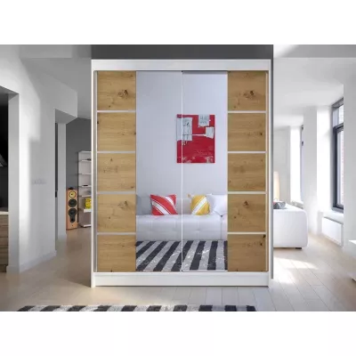 Zrkadlová šatníková skriňa 150 cm s posuvnými dverami PIRITU 5 - dub artisan / biela