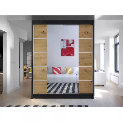 Zrkadlová šatníková skriňa 150 cm s posuvnými dverami PIRITU 5 - dub artisan / čierna