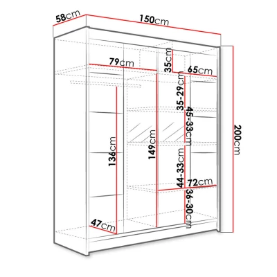 Zrkadlová šatníková skriňa 150 cm s posuvnými dverami PIRITU 5 - dub artisan / biela