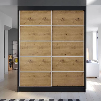 Šatníková skriňa s posuvnými dverami 150 cm PIRITU 4 - dub artisan / čierna