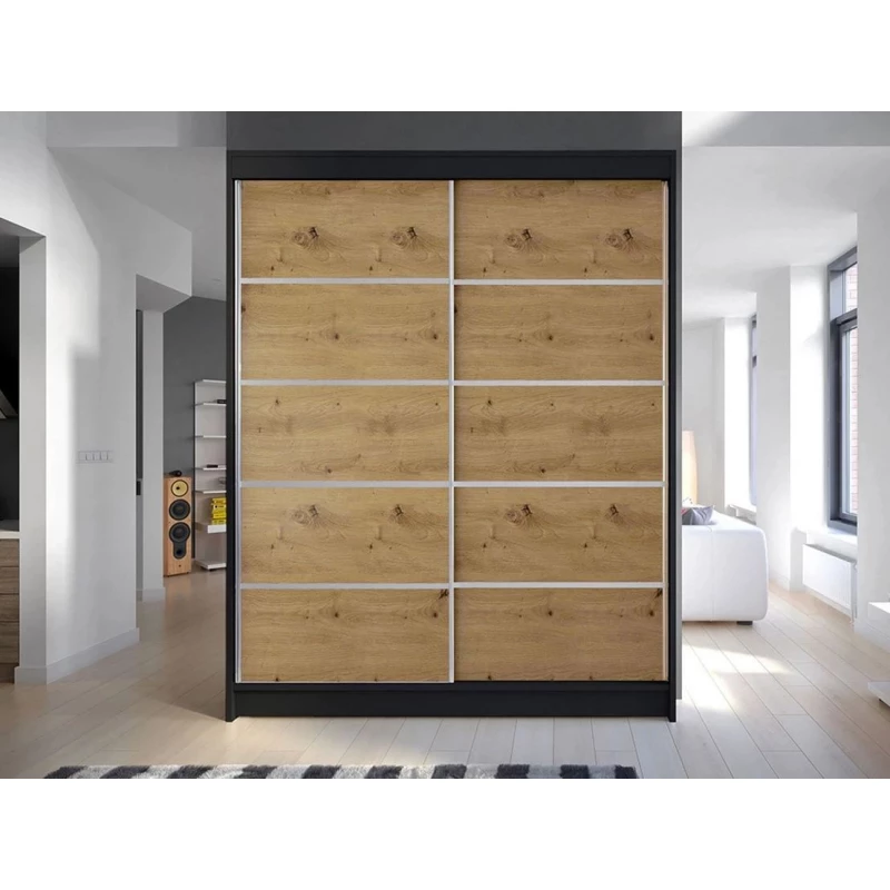 Šatníková skriňa s posuvnými dverami 150 cm PIRITU 4 - dub artisan / čierna