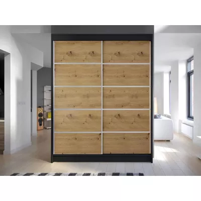 Šatníková skriňa s posuvnými dverami 150 cm PIRITU 4 - dub artisan / čierna