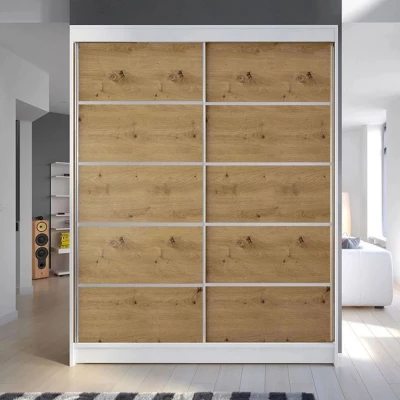 Šatníková skriňa s posuvnými dverami 150 cm PIRITU 4 - dub artisan / biela