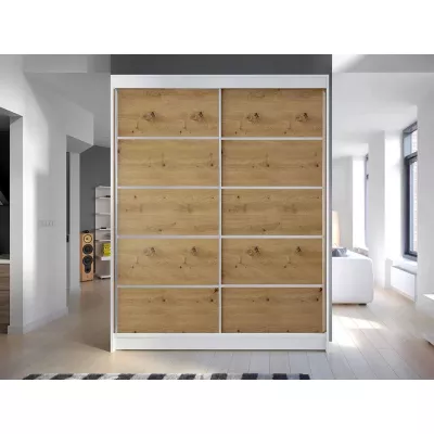 Šatníková skriňa s posuvnými dverami 150 cm PIRITU 4 - dub artisan / biela