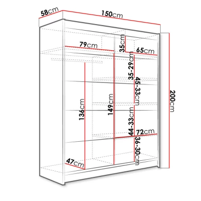 Šatníková skriňa s posuvnými dverami 150 cm PIRITU 4 - dub artisan / čierna