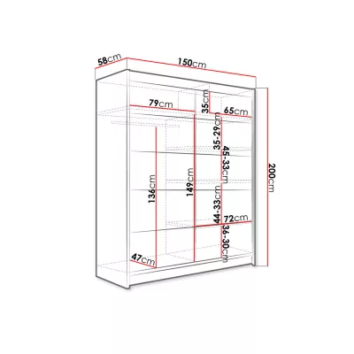 Šatníková skriňa s posuvnými dverami 150 cm PIRITU 4 - dub artisan / čierna
