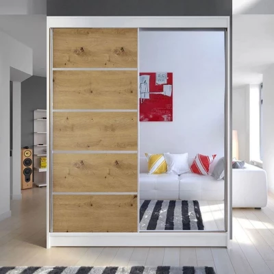 Šatníková skriňa so zrkadlom 150 cm PIRITU 3 - dub artisan / biela