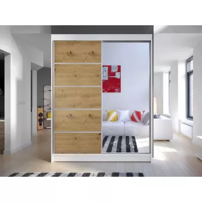 Šatníková skriňa so zrkadlom 150 cm PIRITU 3 - dub artisan / biela