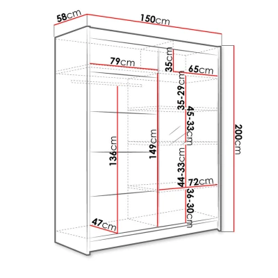Šatníková skriňa so zrkadlom 150 cm PIRITU 3 - dub artisan / čierna