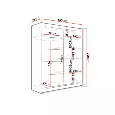 Šatníková skriňa so zrkadlom 150 cm PIRITU 3 - dub artisan / čierna