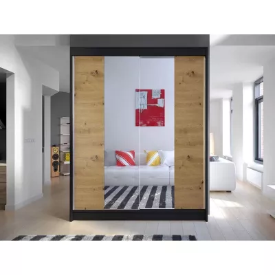 Šatníková skriňa so zrkadlom 150 cm PIRITU 2 - dub artisan / čierna
