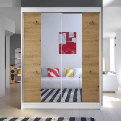 Šatníková skriňa so zrkadlom 150 cm PIRITU 2 - dub artisan / biela