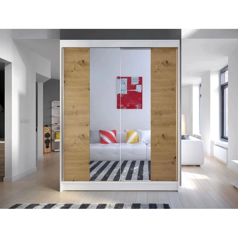 Šatníková skriňa so zrkadlom 150 cm PIRITU 2 - dub artisan / biela
