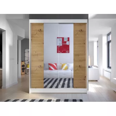 Šatníková skriňa so zrkadlom 150 cm PIRITU 2 - dub artisan / biela