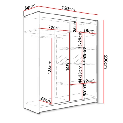 Šatníková skriňa so zrkadlom 150 cm PIRITU 2 - dub artisan / biela