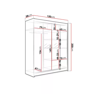 Šatníková skriňa so zrkadlom 150 cm PIRITU 2 - dub artisan / biela