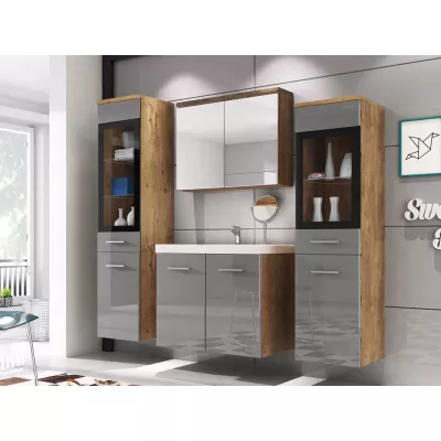 Kúpeľňová zostava YUKO 2 - gaštan / lesklá šedá + umývadlo ZDARMA