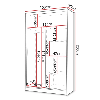 Úzka zrkadlová šatníková skriňa 100 cm ARAPO 3 - kašmír