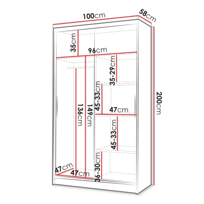 Úzka šatníková skriňa 100 cm so zrkadlom ARAPO 4 - kašmír