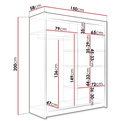 Šatníková skriňa 150 cm so zrkadlom a LED osvetlením PIRITU 1 - kašmír