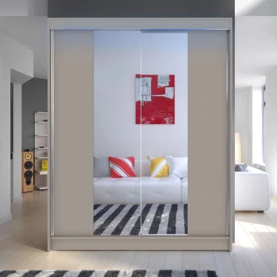 Šatníková skriňa 150 cm so zrkadlom a LED osvetlením PIRITU 2 - kašmír