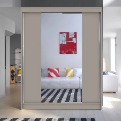 Šatníková skriňa 150 cm so zrkadlom a LED osvetlením PIRITU 2 - kašmír