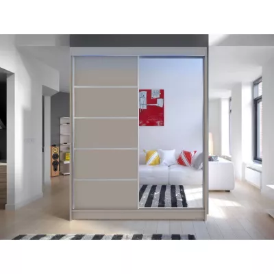 Šatníková skriňa 150 cm so zrkadlom a LED osvetlením PIRITU 3 - kašmír