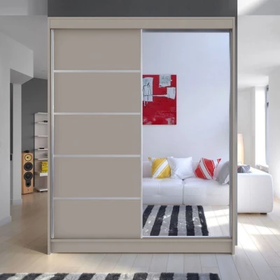 Šatníková skriňa 150 cm so zrkadlom a LED osvetlením PIRITU 3 - kašmír