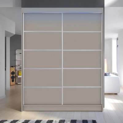 Šatníková skriňa 150 cm s posuvnými dverami a LED osvetlením PIRITU 4 - kašmír