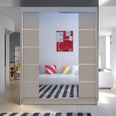 Zrkadlová šatníková skriňa 150 cm s LED osvetlením PIRITU 5 - kašmír