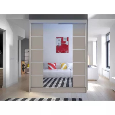 Zrkadlová šatníková skriňa 150 cm s LED osvetlením PIRITU 5 - kašmír