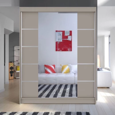 Zrkadlová šatníková skriňa 150 cm s LED osvetlením PIRITU 5 - kašmír