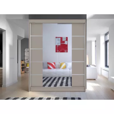 Zrkadlová šatníková skriňa 150 cm s LED osvetlením PIRITU 5 - kašmír