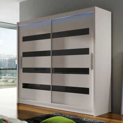 Šatníková skriňa 180 cm s posuvnými dverami a LED osvetlením FLORENCIO 11 - čierna / kašmír