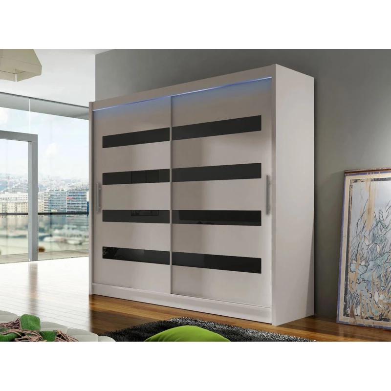 Šatníková skriňa 180 cm s posuvnými dverami a LED osvetlením FLORENCIO 11 - čierna / kašmír