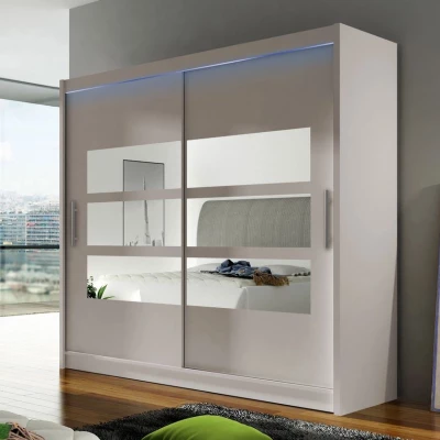 Šatníková skriňa 180 cm so zrkadlom a LED osvetlením FLORENCIO 3 - kašmír