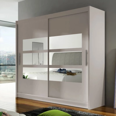 Šatníková skriňa 180 cm so zrkadlom a LED osvetlením FLORENCIO 3 - kašmír