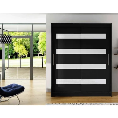 Šatníková skriňa s lakovaným sklom 150 cm ELADIO 4 - čierna / biela