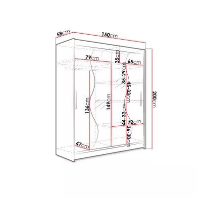 Šatníková skriňa so zrkadlom 150 cm ELADIO 3 - dub sonoma