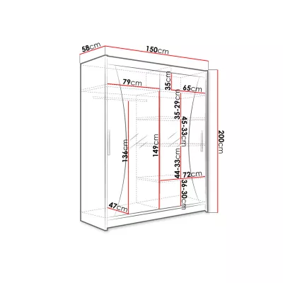 Šatníková skriňa so zrkadlom 150 cm ELADIO 9 - dub sonoma