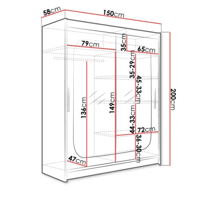 Šatníková skriňa so zrkadlom 150 cm ELADIO 12 - dub hľuzovka