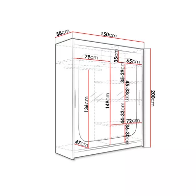 Šatníková skriňa so zrkadlom 150 cm ELADIO 12 - dub sonoma