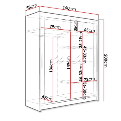 Vysoká šatníková skriňa 150 cm so zrkadlom ELADIO 11 - dub hľuzovka