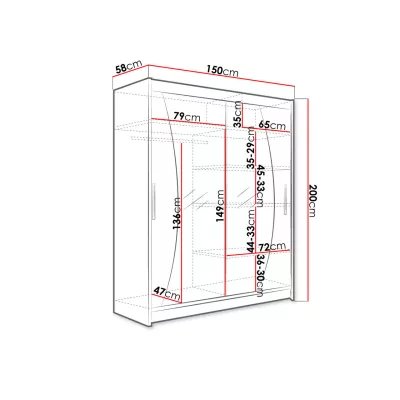 Šatníková skriňa so zrkadlom 150 cm ELADIO 10 - dub sonoma